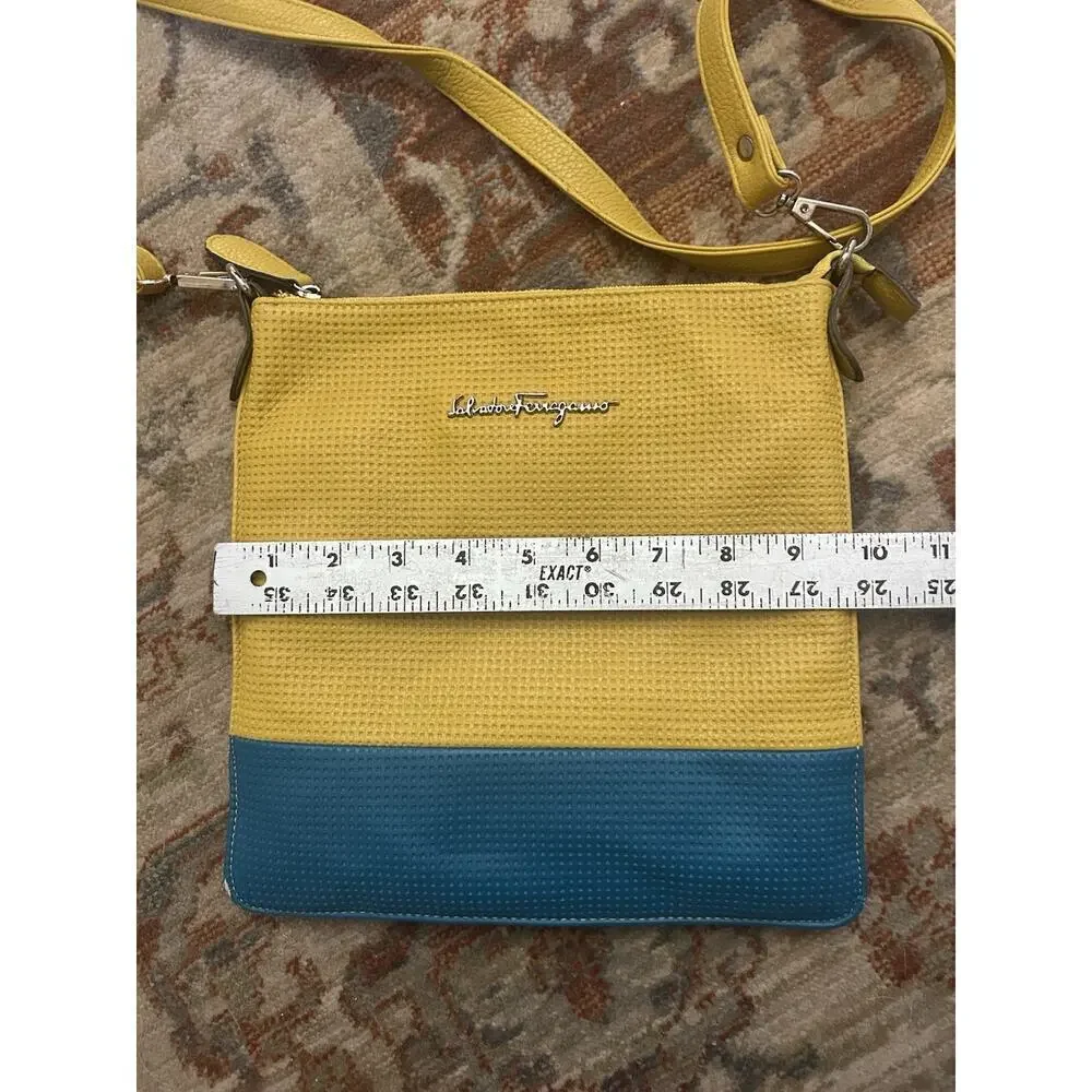 Salvatore Ferragamo Yellow Blue Color block Leather Women's Crossbody